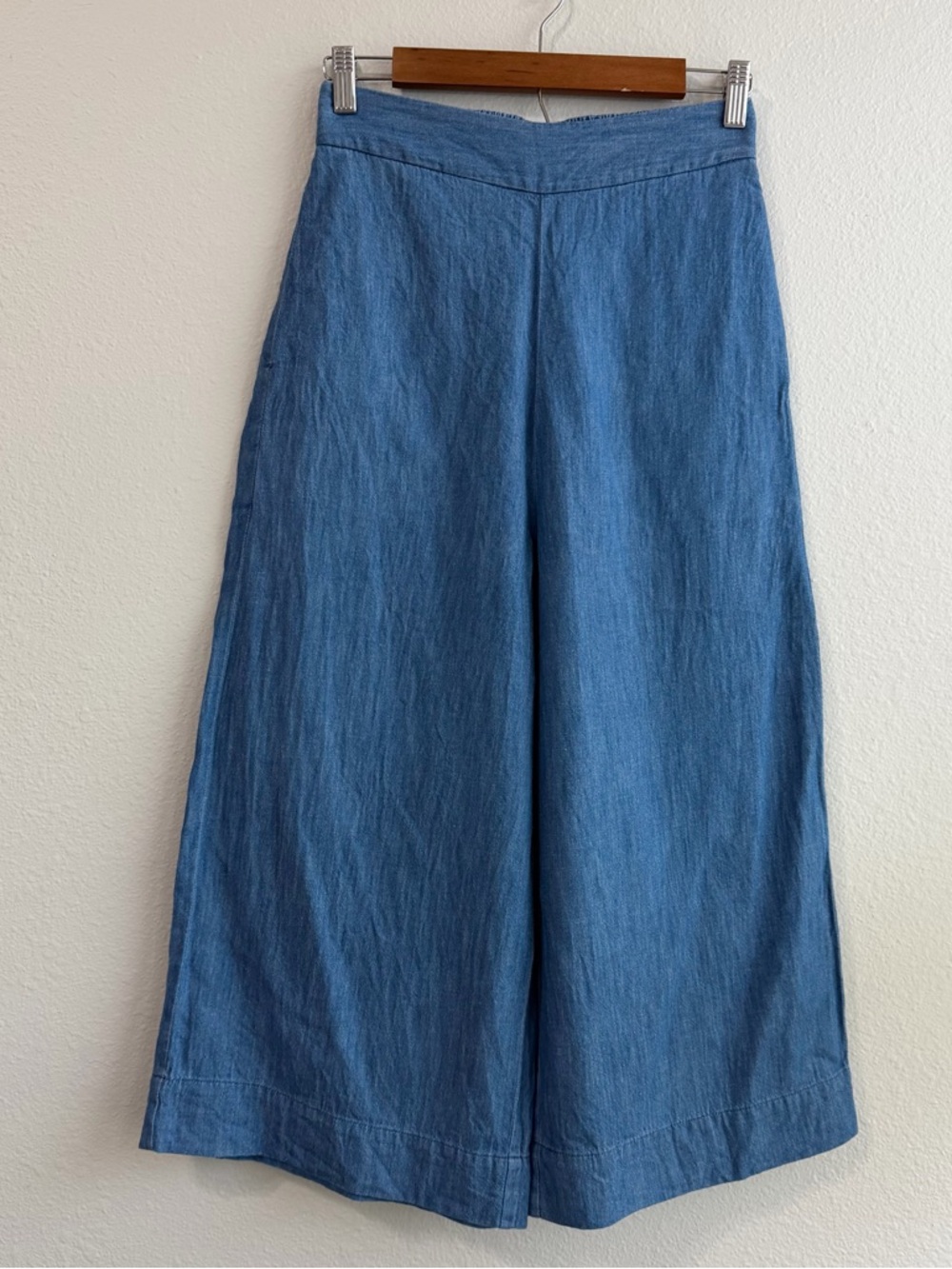 Madewell  Huston Pull-On Crop Pants Blue Cotton Linen High Rise Wide Leg Small G